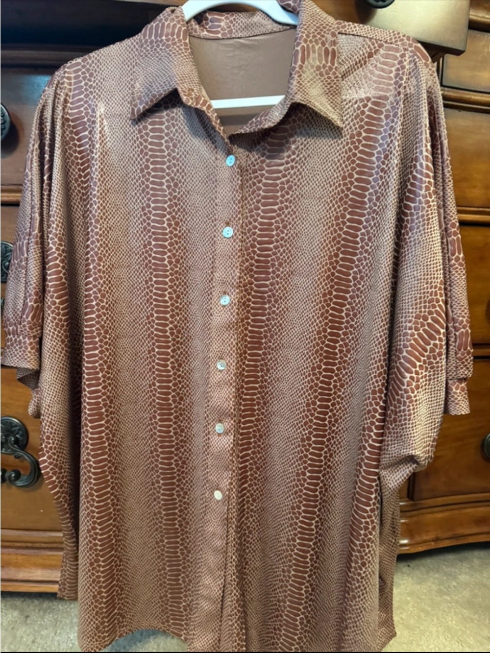 Adrienne woman’s   Brown Snake-Print Button-Up Shirt